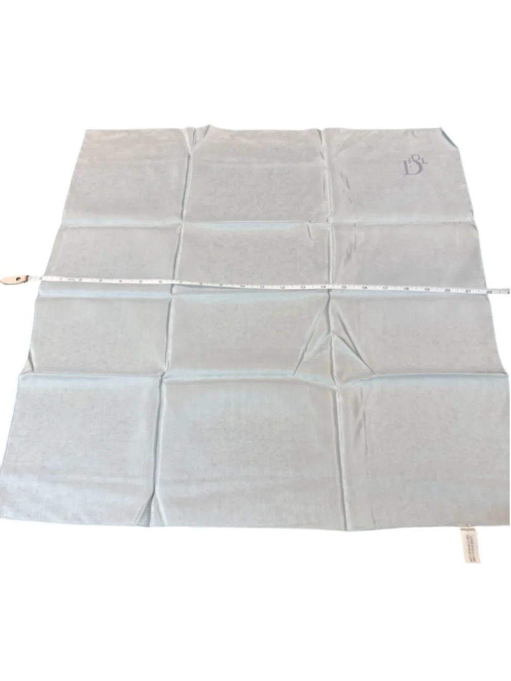 Christian Dior Vintage Pale Blue Silk Handkerchief Scarf with Navy Blue Logo 22” - Picture 4 of 10